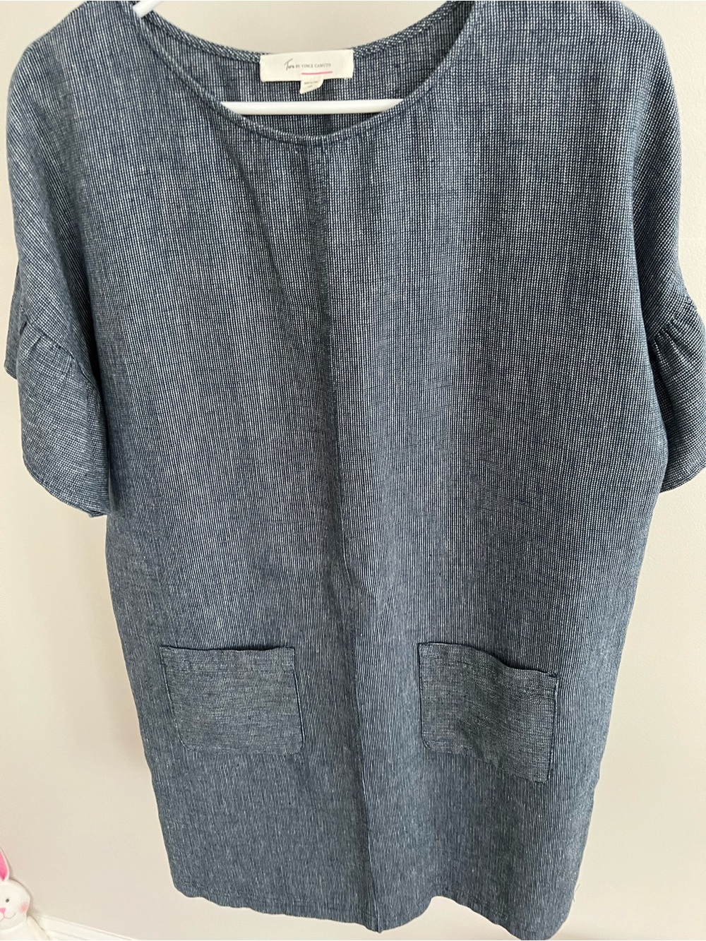 Vince Camuto Short Sleeve Pocket Tunic in Slate Blue Heather